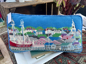 Vintage Nantucket Needlepoint Accent Pillow