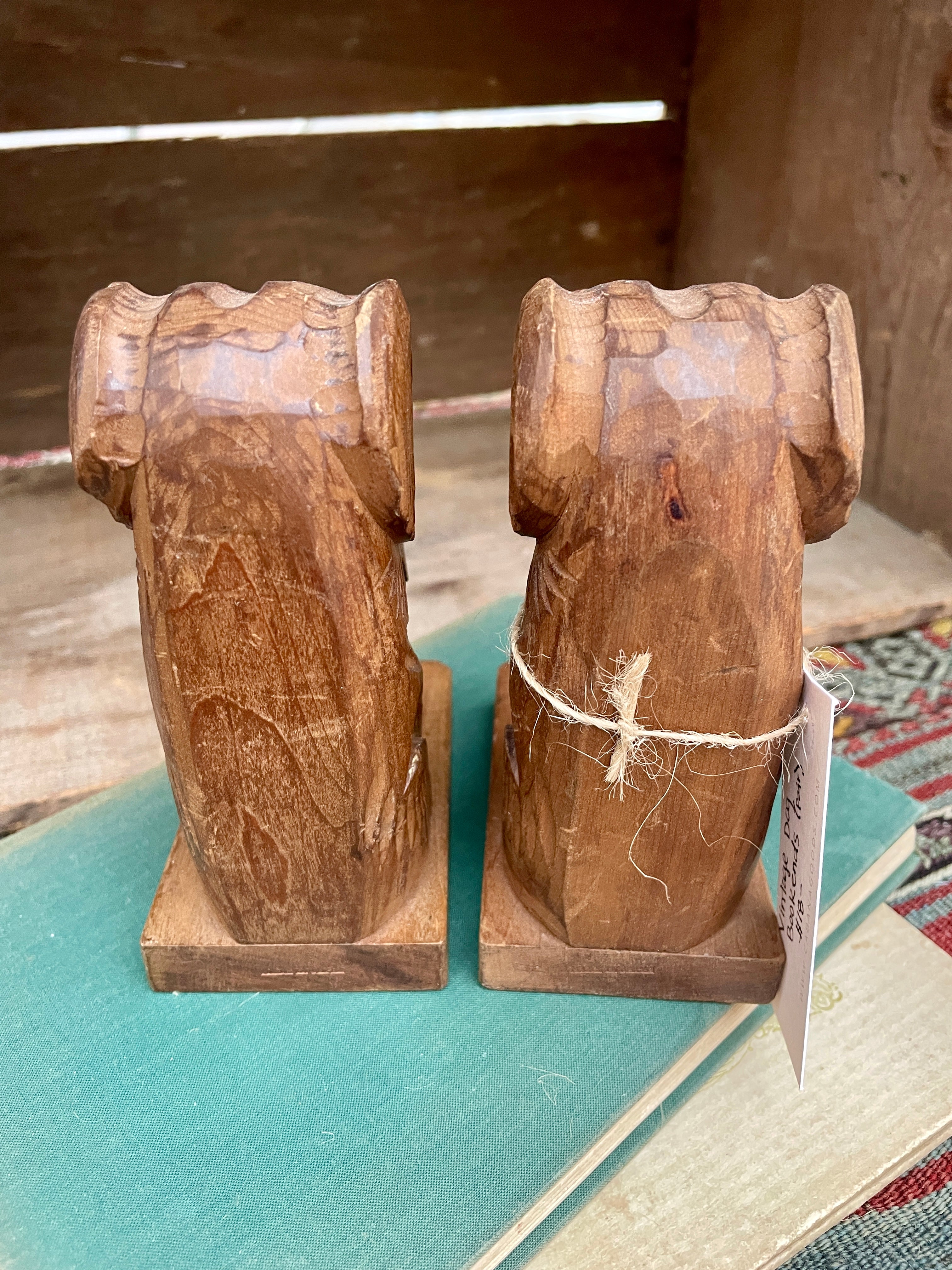 Vintage Carved Wood Dog Bookends