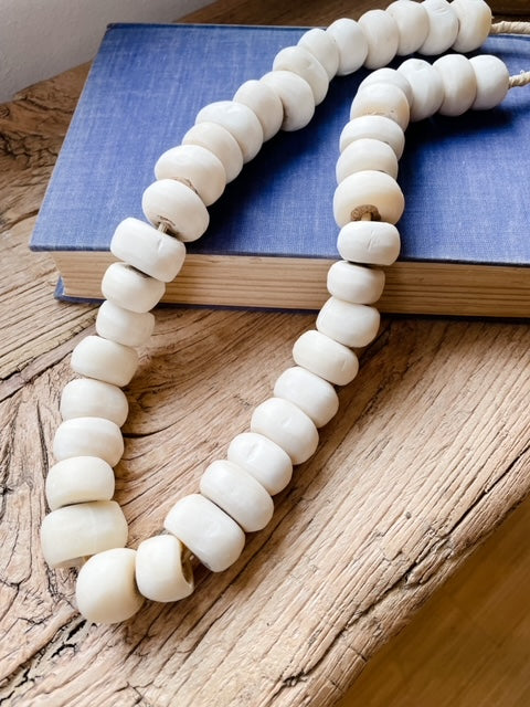 Thebeadchest White Bone Beads Saucer 21mm Kenya African Large Hole 24 inch Strand Handmade, Adult Unisex